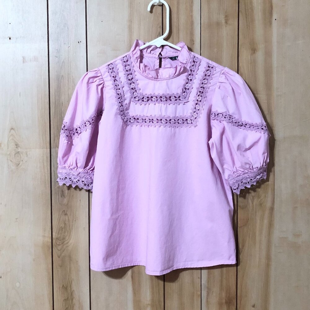 Shein Women Purple Lace Top Puffy Sleeve Size XS
